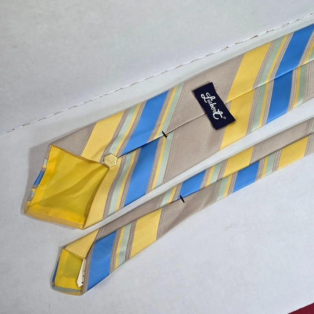 VINTAGE Tan‎ Yellow Light Blue LIEBERT Neck Tie NEW!